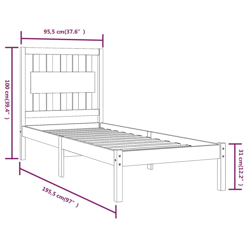 Sengeramme hvit heltre furu 90x190 cm Single