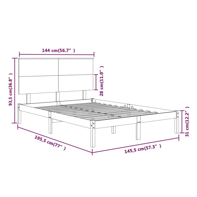 Sengeramme hvit heltre furu 140x190 cm