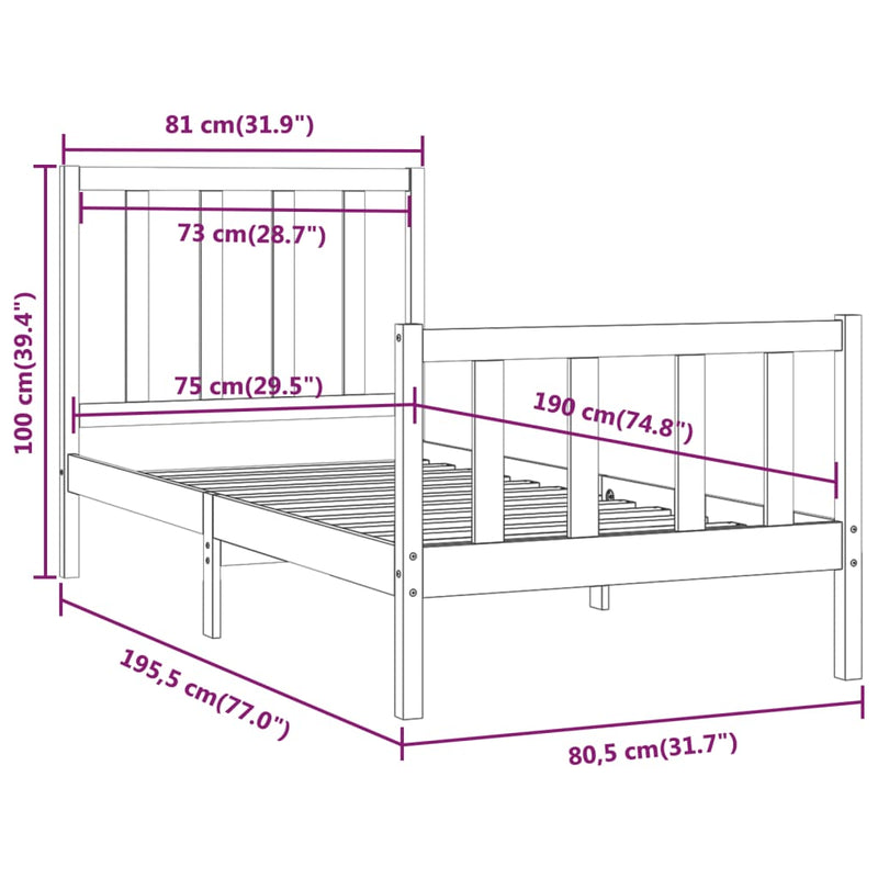 Sengeramme hvit heltre 75x190 cm Small Single