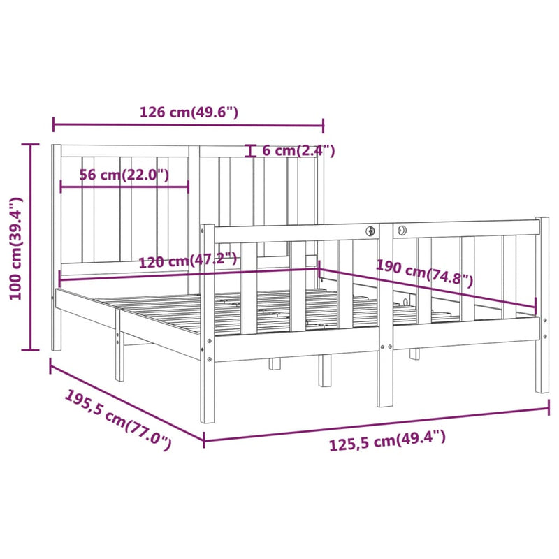 Sengeramme hvit heltre 120x190 cm Small Double