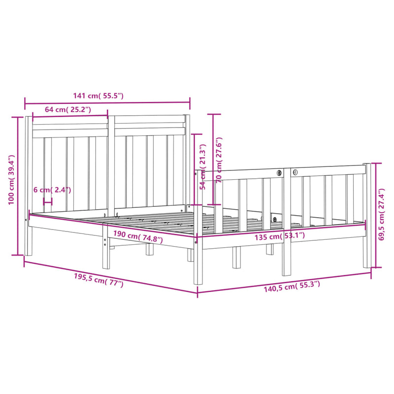 Sengeramme hvit heltre 135x190 cm Double