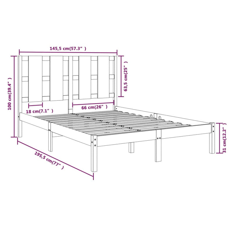 Sengeramme hvit heltre furu 140x190 cm