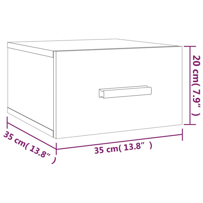 Veggmontert nattbord brun eik 35x35x20 cm