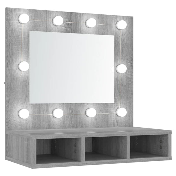 Speilskap med LED grå sonoma 60x31,5x62 cm
