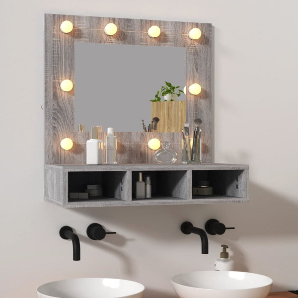 Speilskap med LED grå sonoma 60x31,5x62 cm