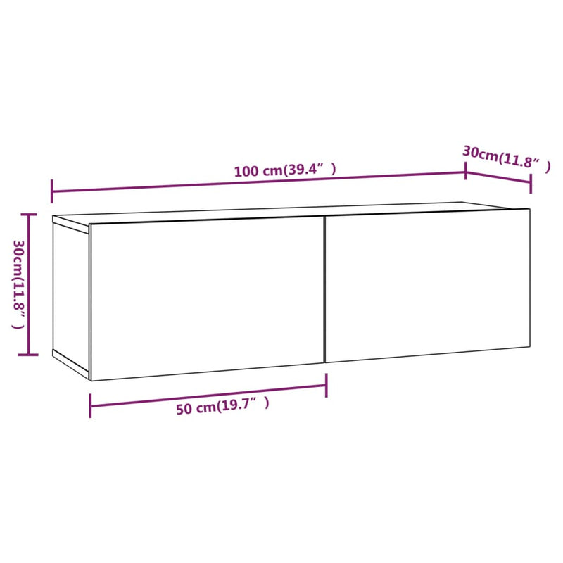 Vegghengte TV-benker 4 stk røkt eik 100x30x30 cm