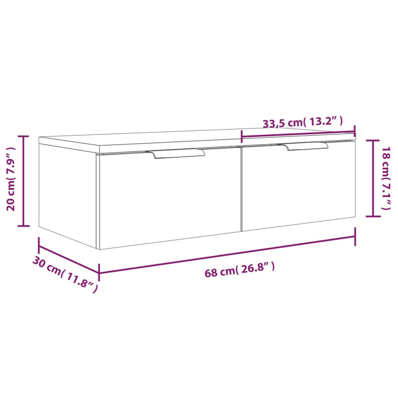 Veggskap 2 stk røkt eik 68x30x20 cm konstruert tre