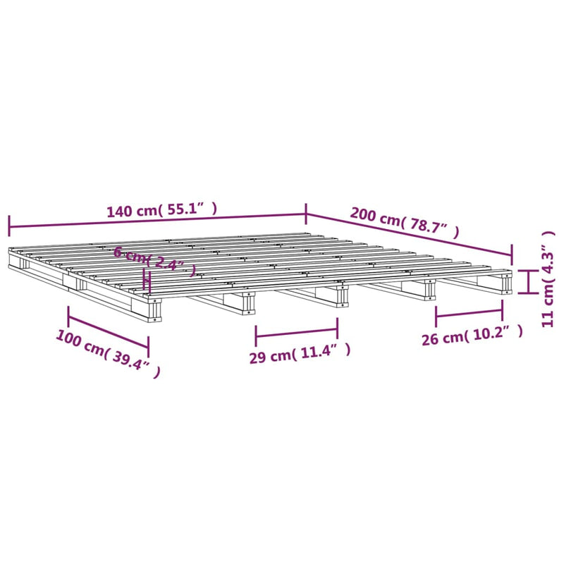 Palleseng hvit 140x200 cm heltre furu