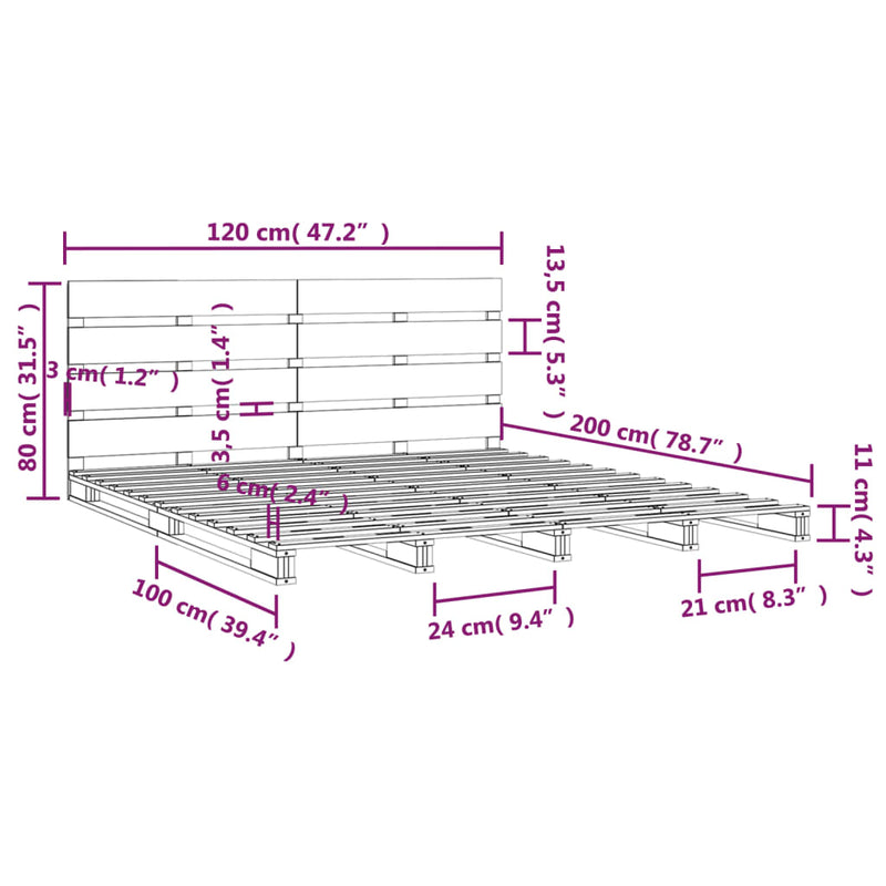 Sengeramme hvit 120x200 cm heltre furu