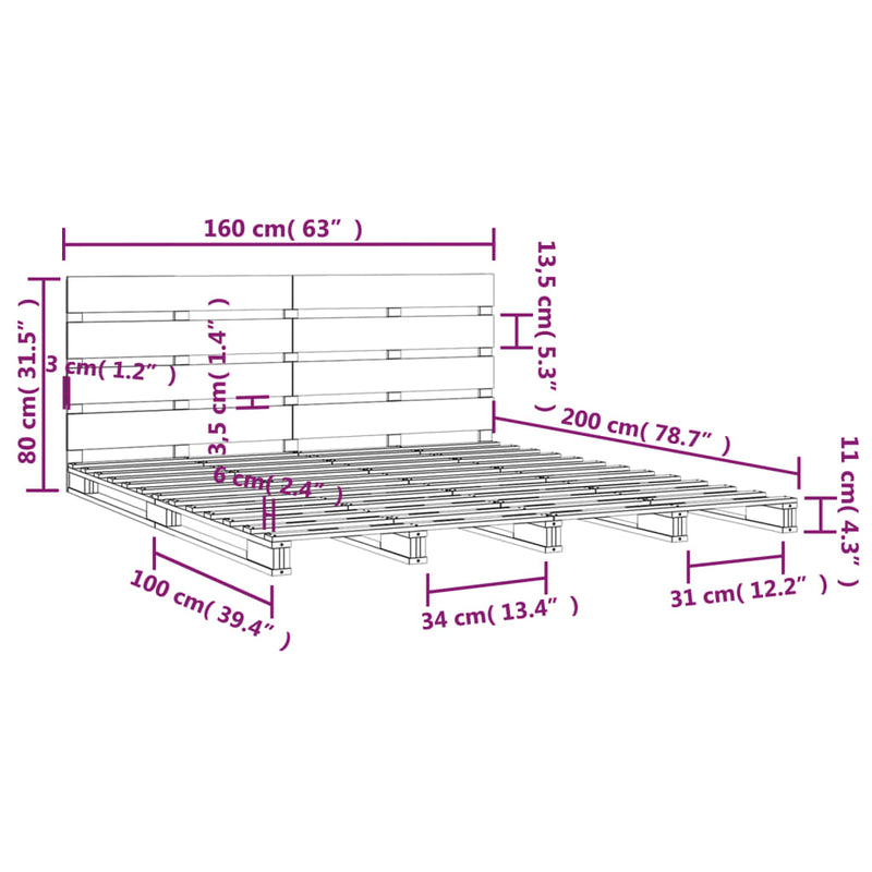 Sengeramme hvit 160x200 cm heltre furu