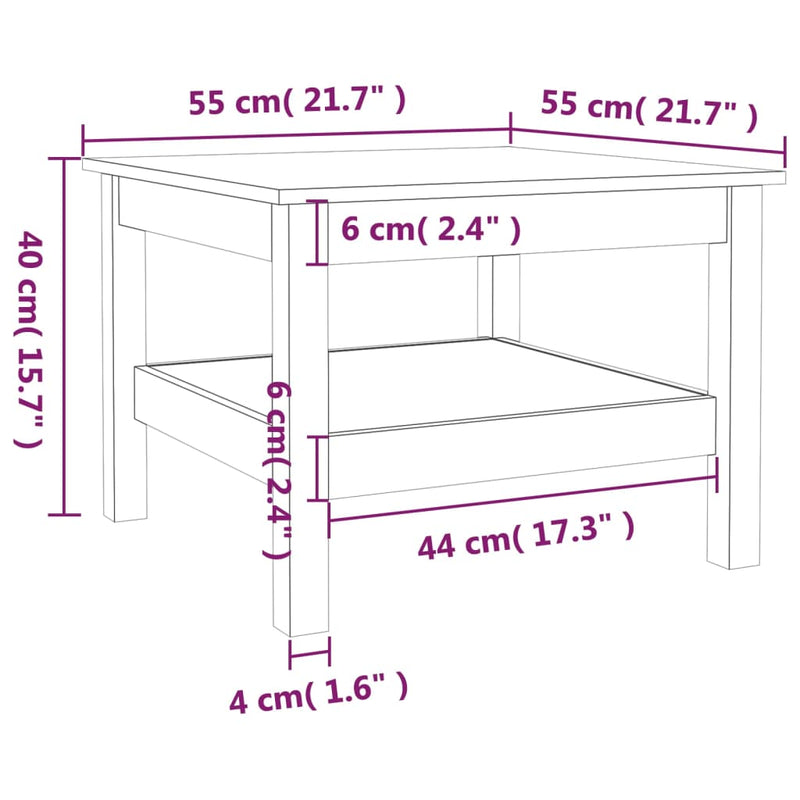 Salongbord 55x55x40 cm heltre furu