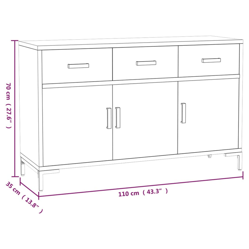 Skjenk svart 110x35x70 cm heltre furu