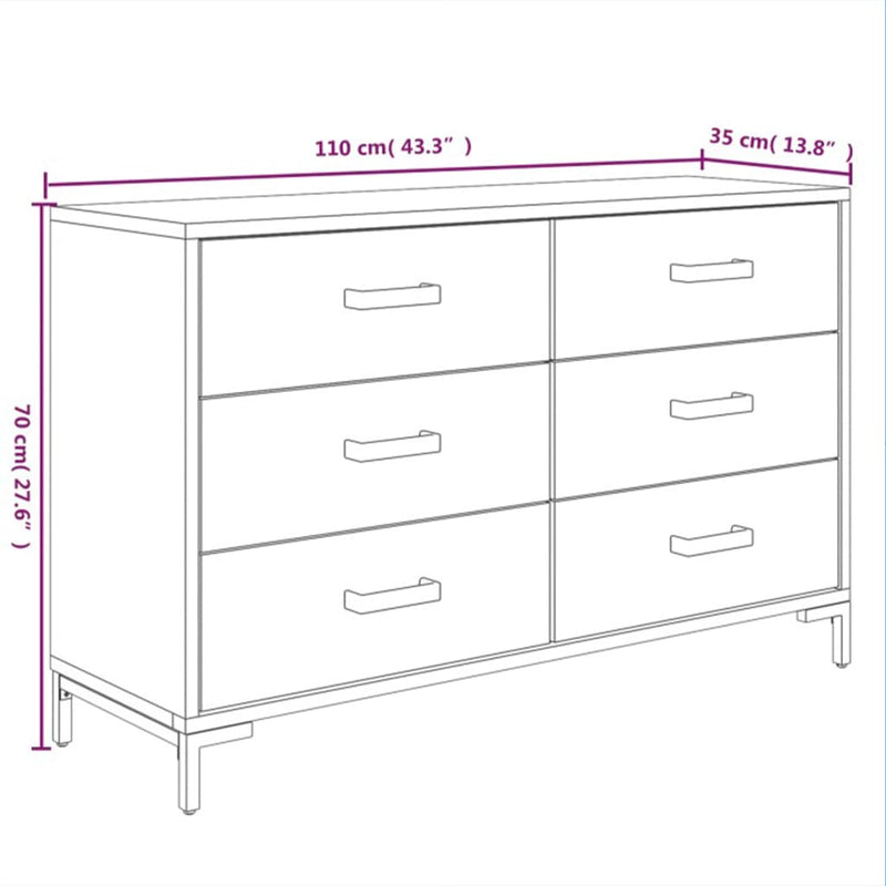 Skjenk svart 110x35x70 cm heltre furu