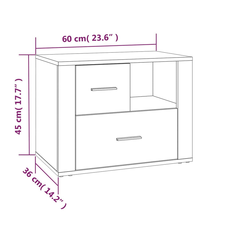 Nattbord hvit 60x36x45 cm konstruert tre