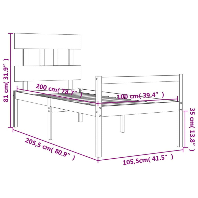 Seniorseng med hodegavl hvit 100x200 cm heltre