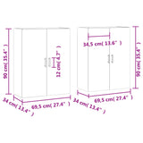 Veggskap 2 stk høyglans hvit 69,5x34x90 cm