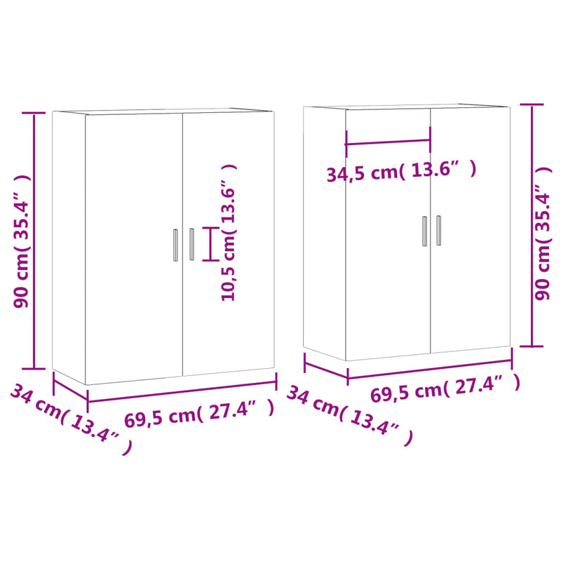 Veggskap 2 stk hvit 69,5x34x90 cm