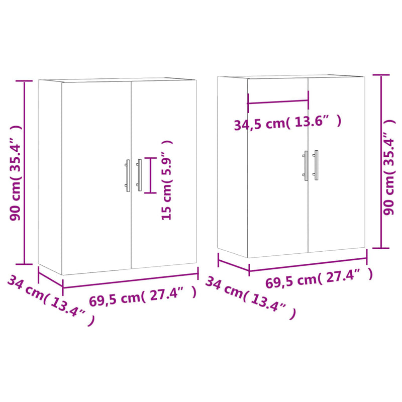 Veggskap 2 stk hvit 69,5x34x90 cm