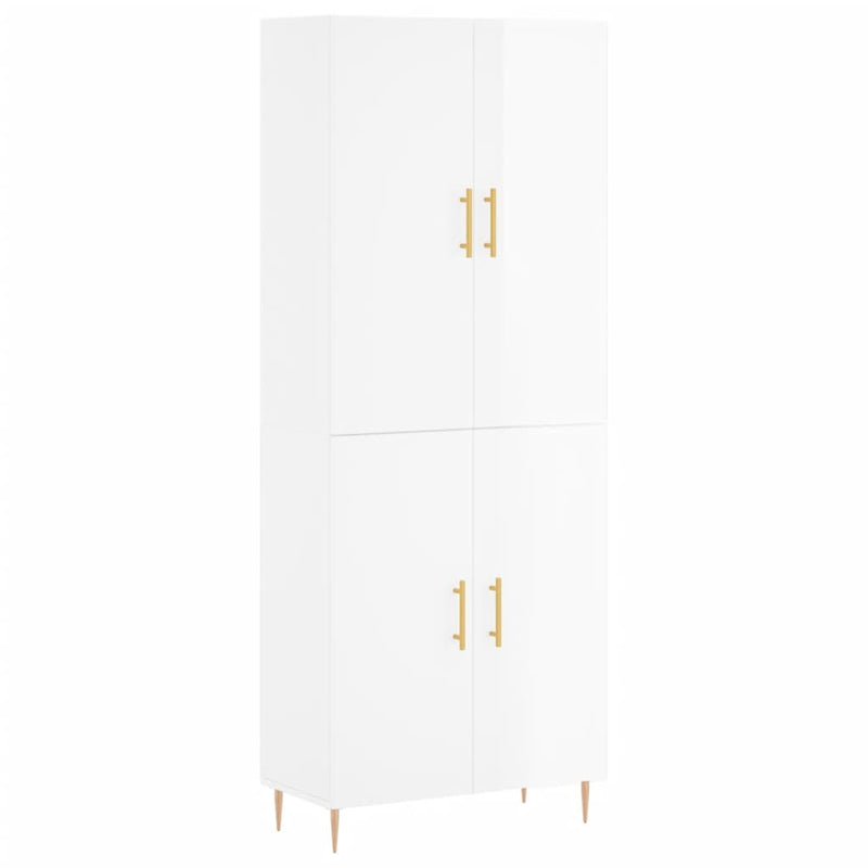 Highboard høyglans hvit 69,5x34x180 cm konstruert tre