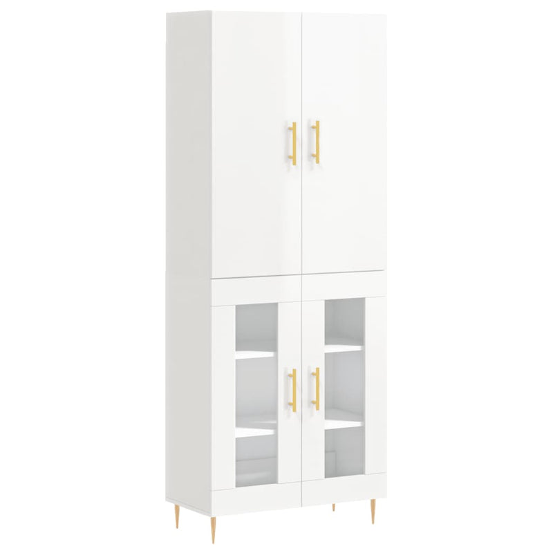 Highboard høyglans hvit 69,5x34x180 cm konstruert tre