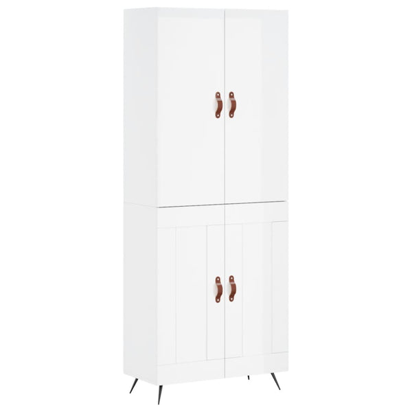 Highboard høyglans hvit 69,5x34x180 cm konstruert tre