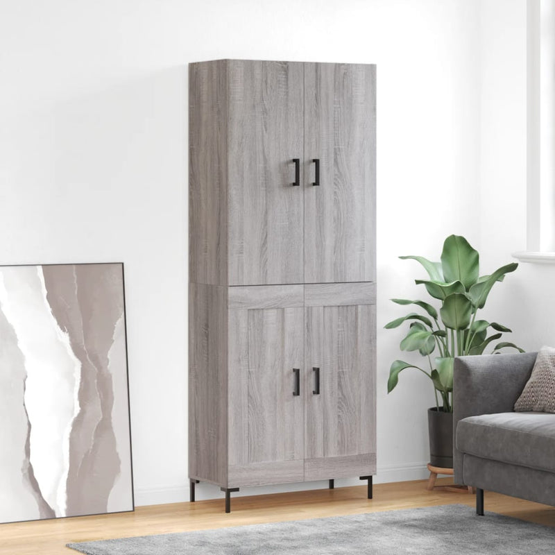 Highboard grå sonoma 69,5x34x180 cm konstruert tre