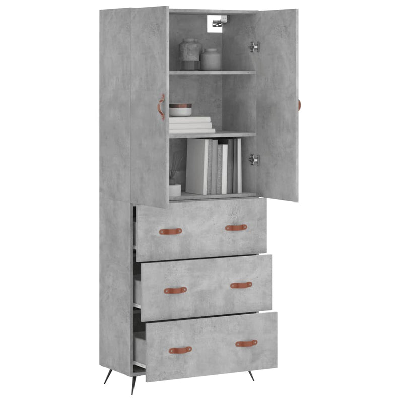 Highboard betong grå 69,5x34x180 cm konstruert tre