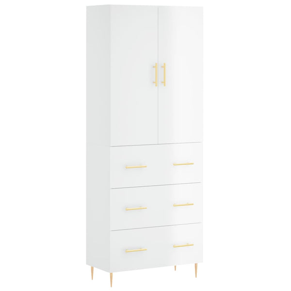 Highboard høyglans hvit 69,5x34x180 cm konstruert tre