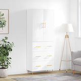 Highboard høyglans hvit 69,5x34x180 cm konstruert tre