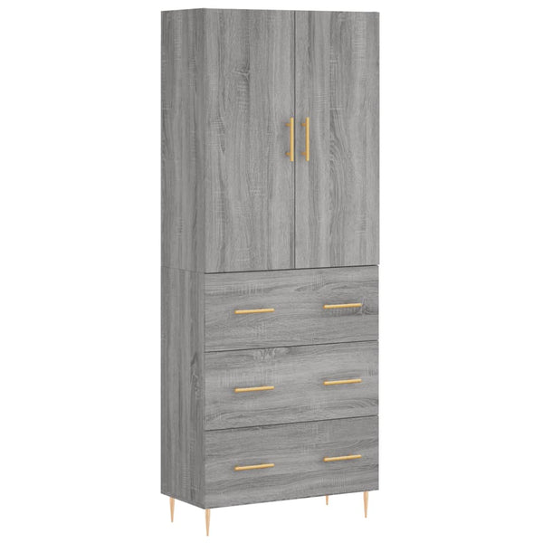 Highboard grå sonoma 69,5x34x180 cm konstruert tre