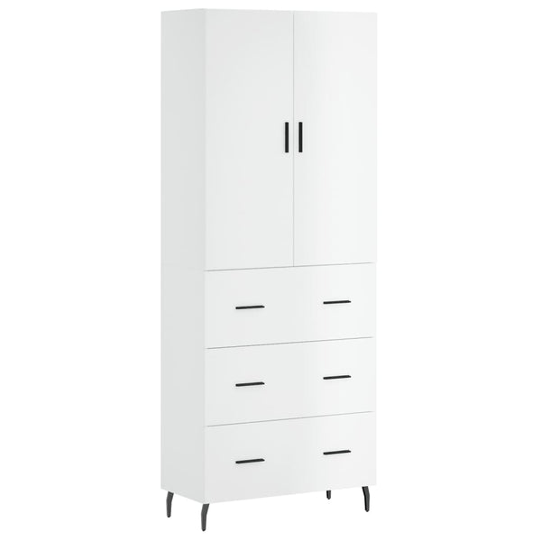 Highboard høyglans hvit 69,5x34x180 cm konstruert tre