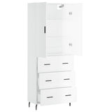 Highboard høyglans hvit 69,5x34x180 cm konstruert tre