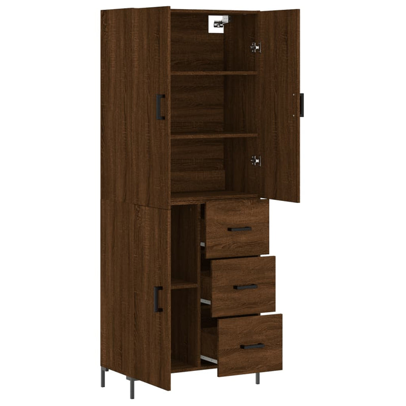 Highboard brun eik 69,5x34x180 cm konstruert tre