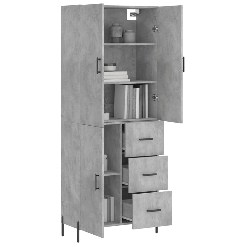 Highboard betong grå 69,5x34x180 cm konstruert tre