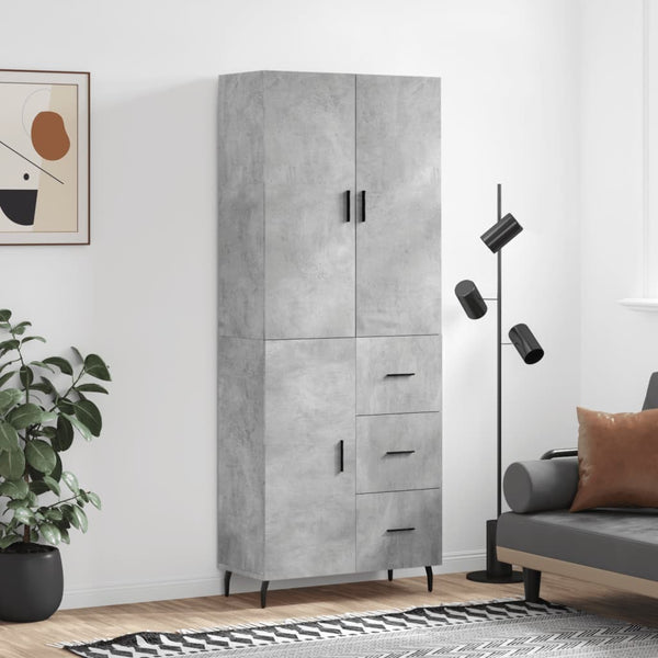 Highboard betong grå 69,5x34x180 cm konstruert tre