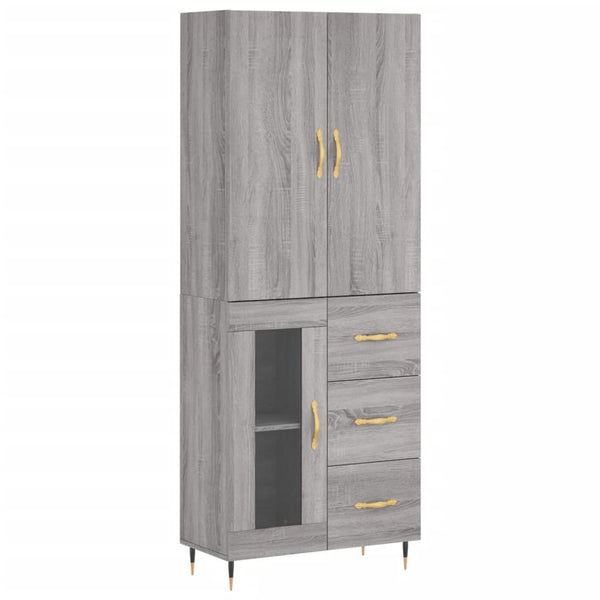 Highboard grå sonoma 69,5x34x180 cm konstruert tre