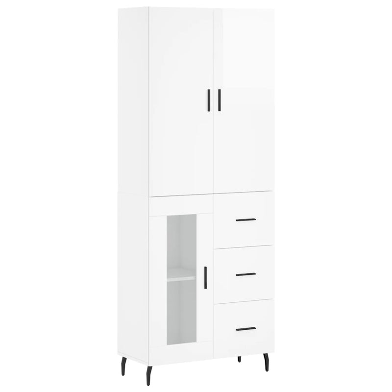 Highboard høyglans hvit 69,5x34x180 cm konstruert tre