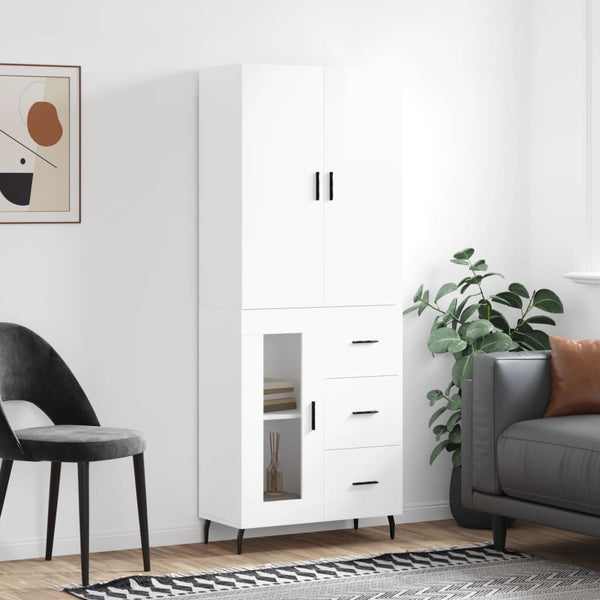 Highboard høyglans hvit 69,5x34x180 cm konstruert tre