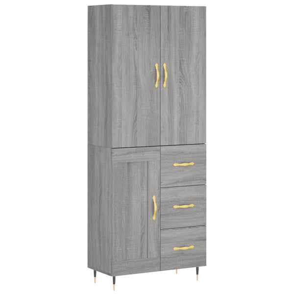 Highboard grå sonoma 69,5x34x180 cm konstruert tre