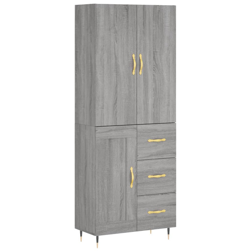 Highboard grå sonoma 69,5x34x180 cm konstruert tre