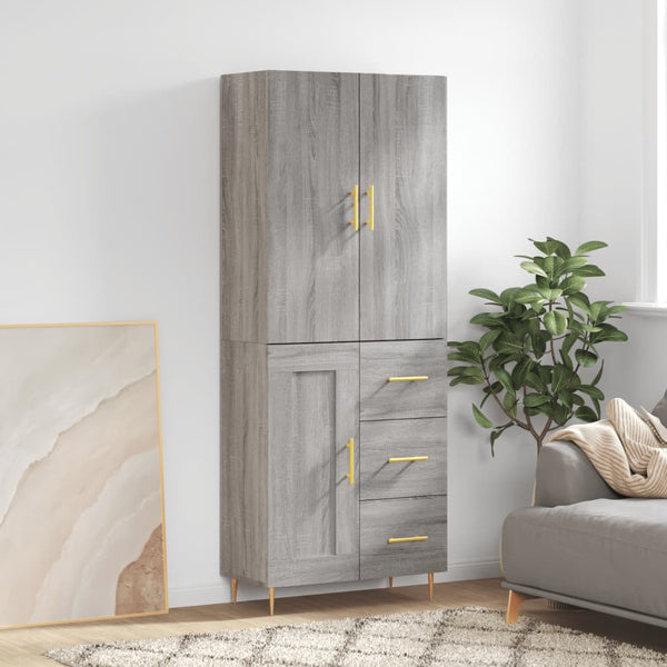 Highboard grå sonoma 69,5x34x180 cm konstruert tre