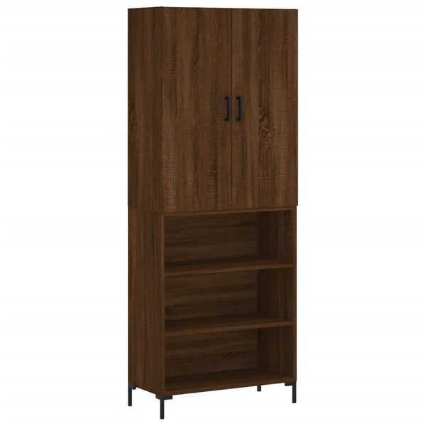 Highboard brun eik 69,5x34x180 cm konstruert tre