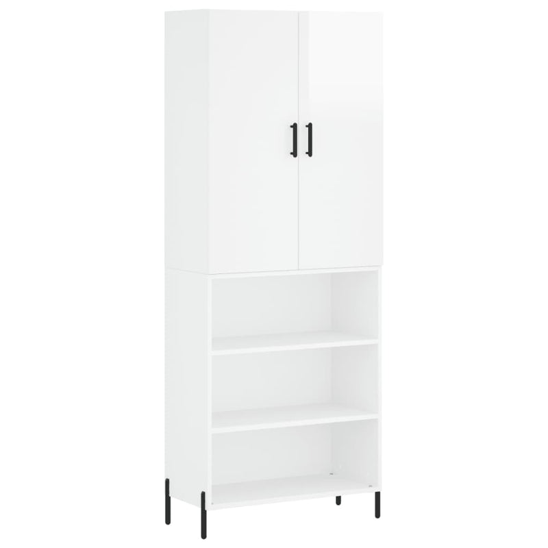 Highboard høyglans hvit 69,5x34x180 cm konstruert tre