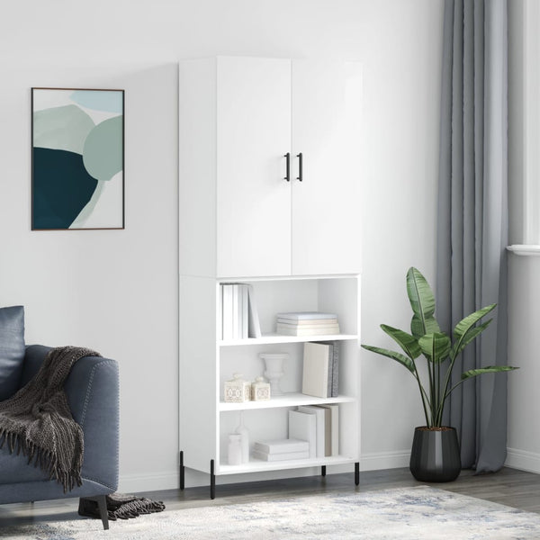 Highboard høyglans hvit 69,5x34x180 cm konstruert tre