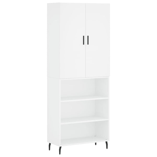 Highboard hvit 69,5x34x180 cm konstruert tre