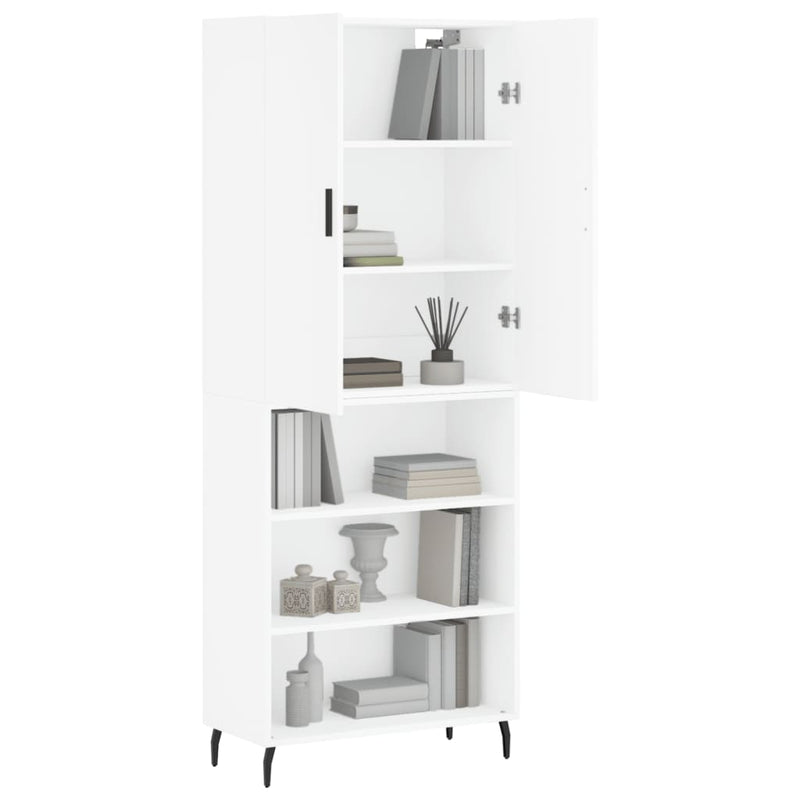 Highboard hvit 69,5x34x180 cm konstruert tre