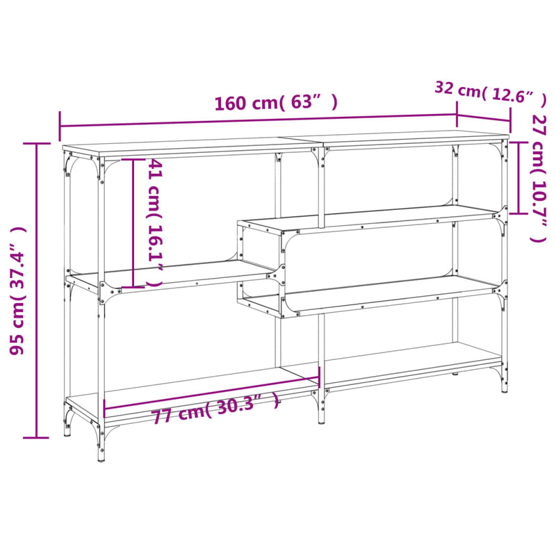 Konsollbord sonoma eik 160x32x95 cm konstruert tre