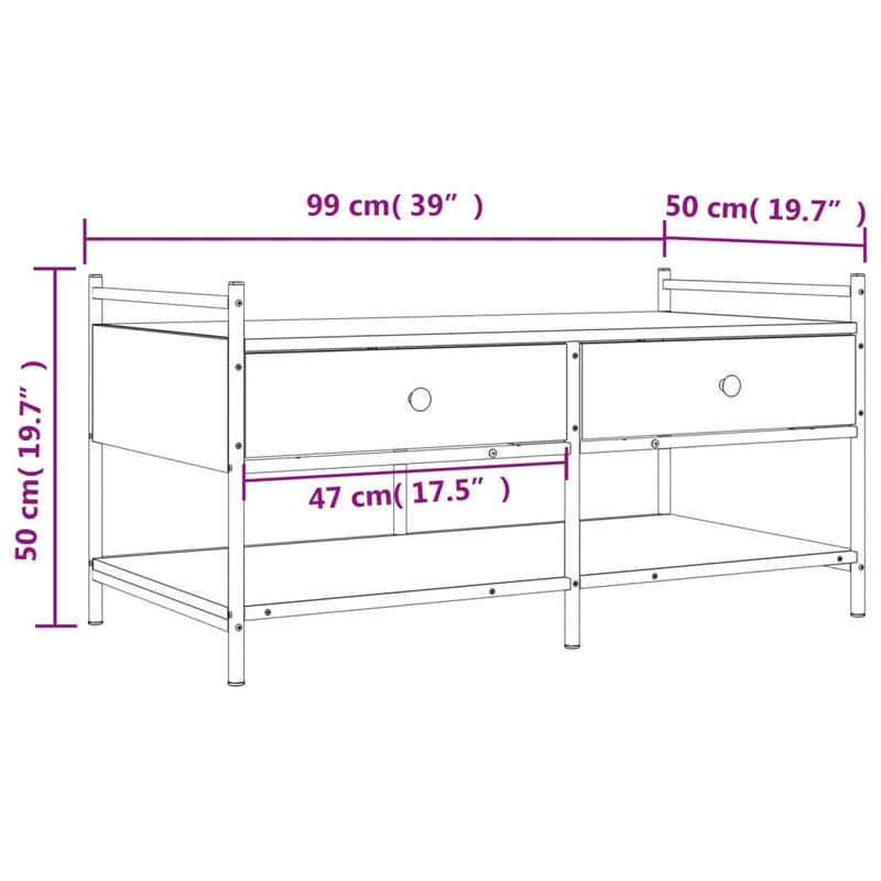 Salongbord sonoma eik 99x50x50 cm konstruert tre