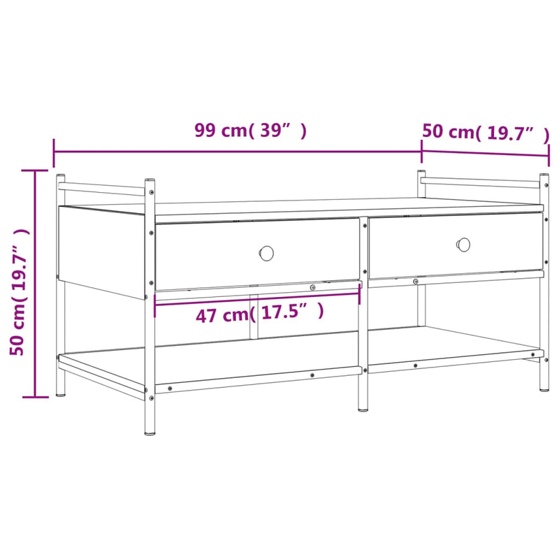 Salongbord brun eik 99x50x50 cm konstruert tre