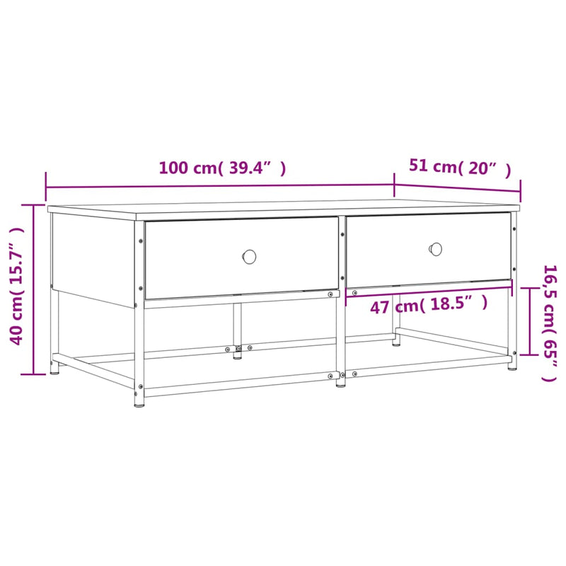 Salongbord brun eik 100x51x40 cm konstruert tre